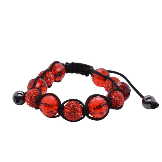 Stainless Steel Red Crystal Beads Shamballa Cord Bracelet - SBB00049