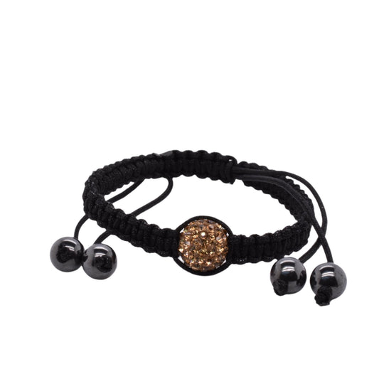 Stainless Steel Single Yellow Crystal and Four Hematite Beads Shamballa Cord Bracelet - SBB00052