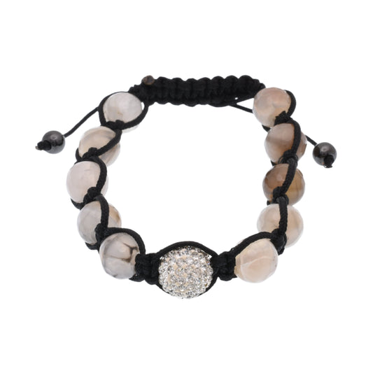 Stainless Steel Agate & Shamballa Cord Bracelet - SBB00061