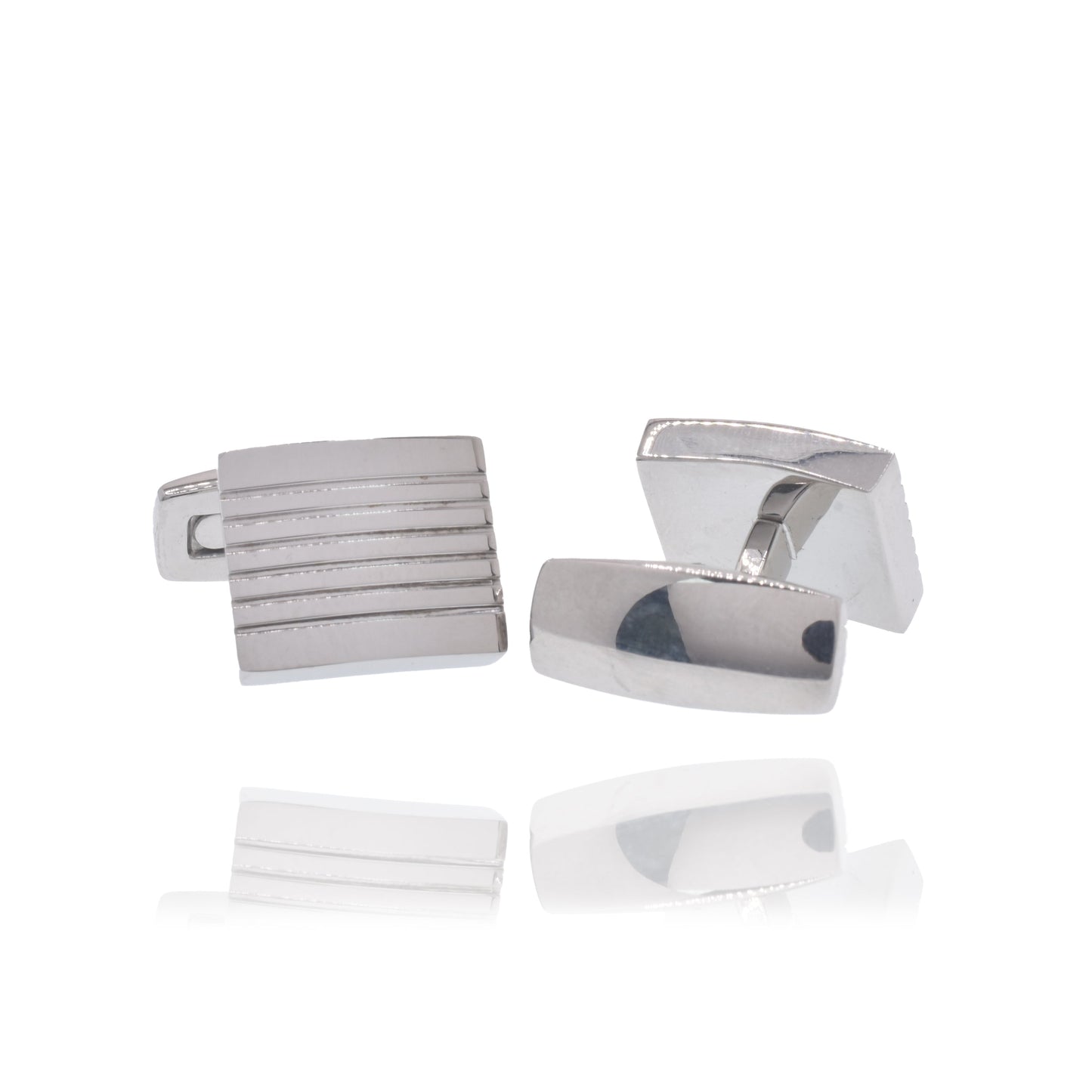 Rhodium Plated Stainless Steel Square 13mm x 15mm Whale Back Cufflink - SCU00002