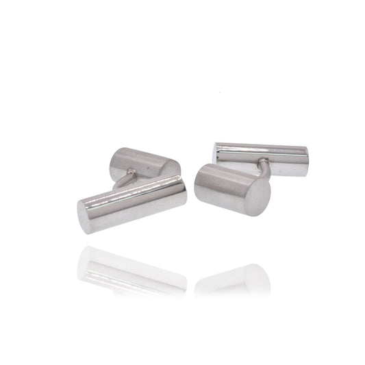Rhodium Plated Stainless Steel Round Bar 18mm x 5mm Cufflink - SCU00005