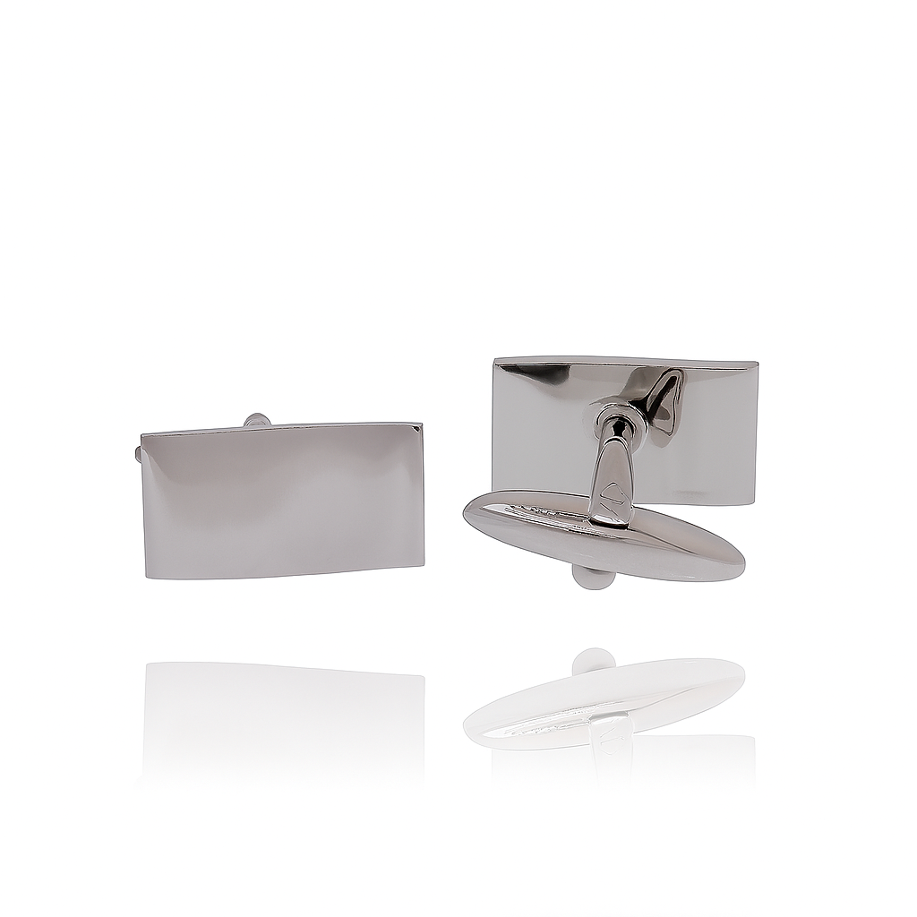 Rhodium Plated Stainless Steel Wave Rectangle 12mm x 20mm Whale Back Cufflink - SCU000018