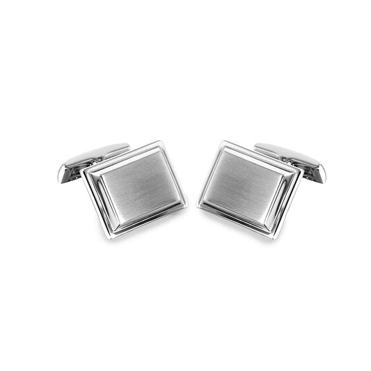 Rhodium Plated Stainless Steel Square 16mm x 20mm Whale Back Cufflink - SCU000019