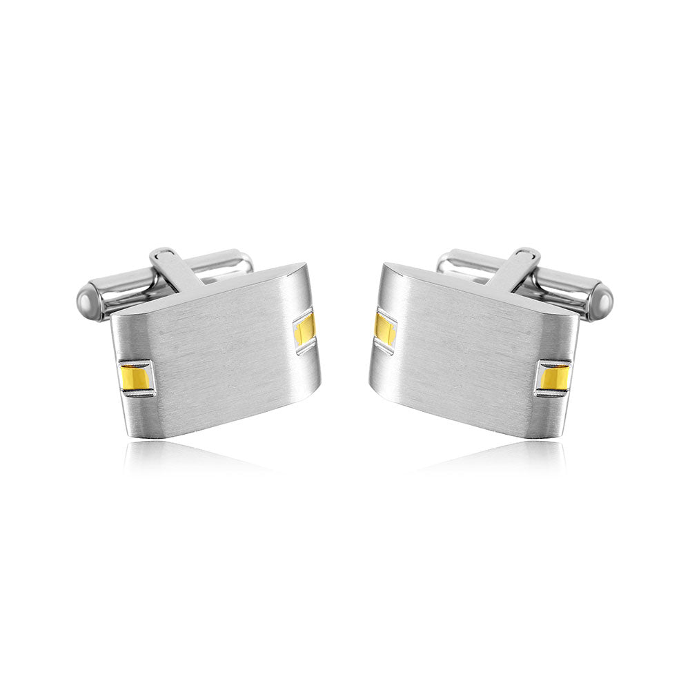 Brushed Finish Gold Accent Stainless Steel Rectangle 13mm x 18mm Bullet Back Cufflink - SCU000020