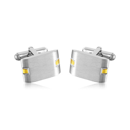 Brushed Finish Gold Accent Stainless Steel Rectangle 13mm x 18mm Bullet Back Cufflink - SCU000020