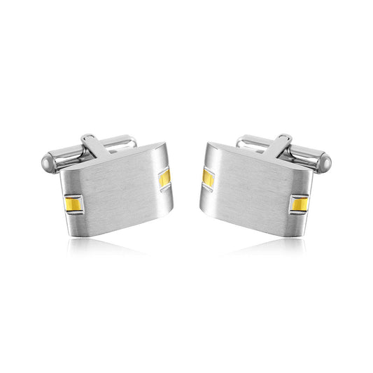 Brushed Finish Gold Accent Stainless Steel Rectangle 13mm x 18mm Bullet Back Cufflink - SCU000020