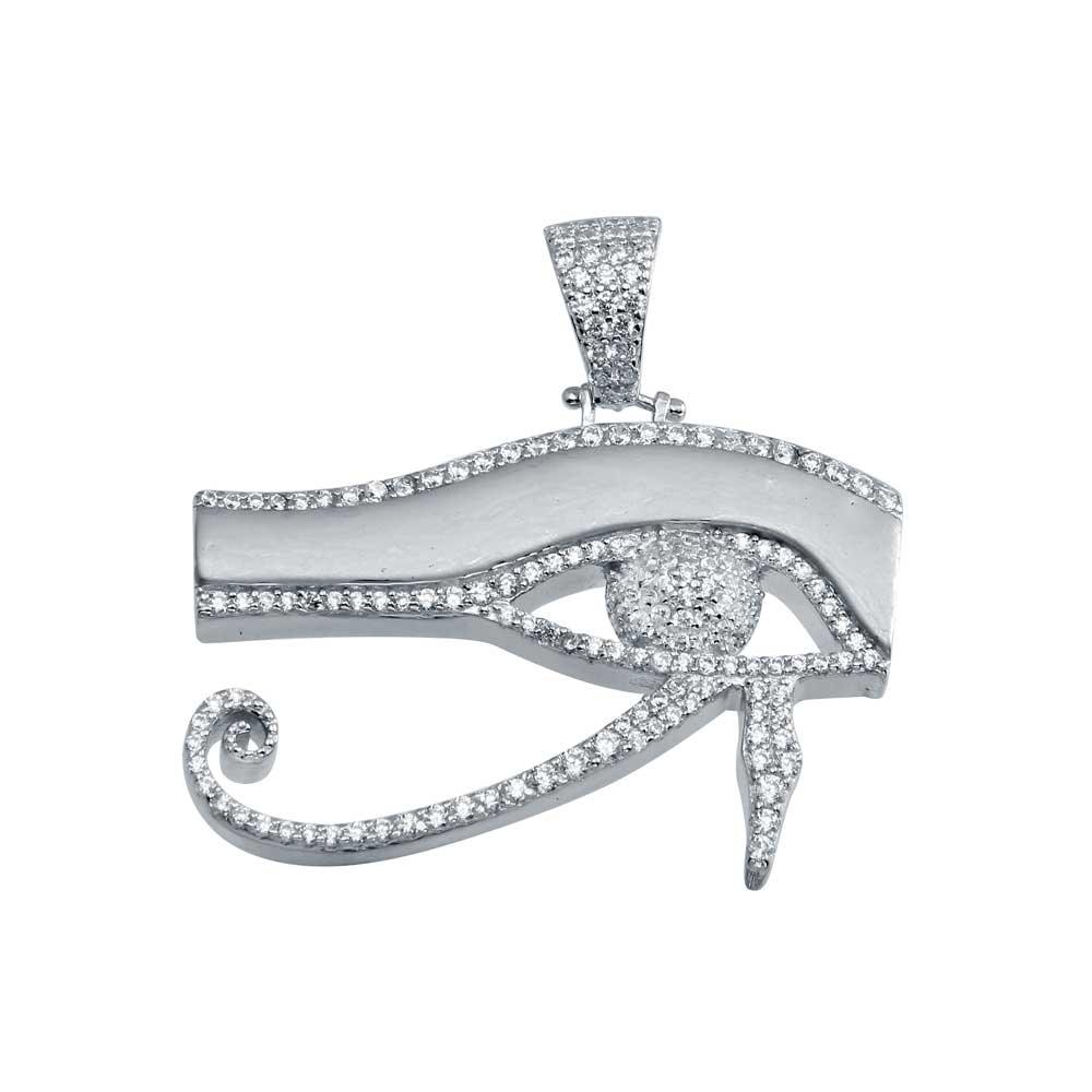 Rhodium Plated 925 Sterling Silver CZ Evil Eye Hip Hop Pendant - SLP00004 | Silver Palace Inc.