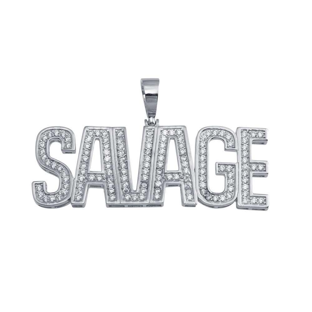 Rhodium Plated 925 Sterling Silver Savage Hip Hop Pendant - SLP00013 | Silver Palace Inc.