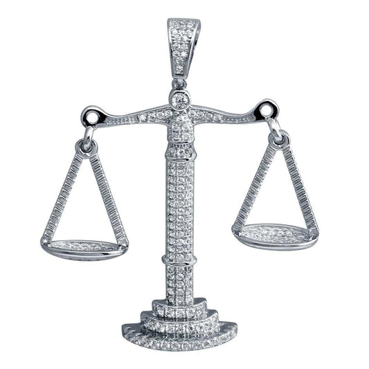 Rhodium Plated 925 Sterling Silver CZ Libra Scale Hip Hop Pendant - SLP00022 | Silver Palace Inc.