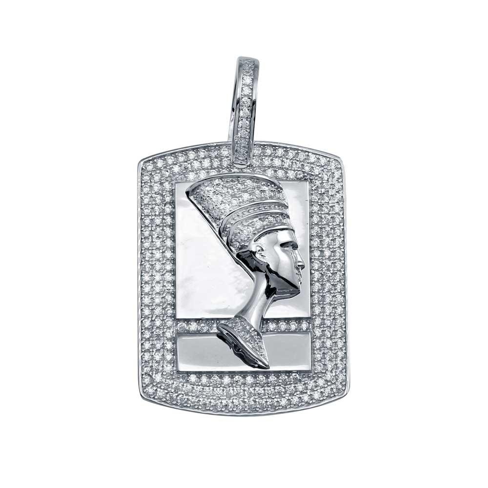 Rhodium Plated 925 Sterling Silver CZ Egyptian Nefertiti Hip Hop Pendant - SLP00025 | Silver Palace Inc.