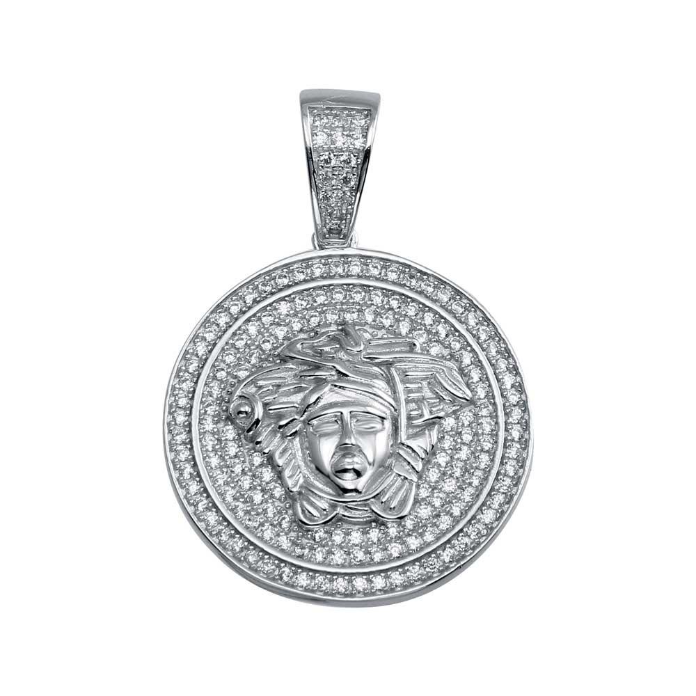 Rhodium Plated 925 Sterling Silver CZ Medusa Head Hip Hop Pendant - SLP00029 | Silver Palace Inc.