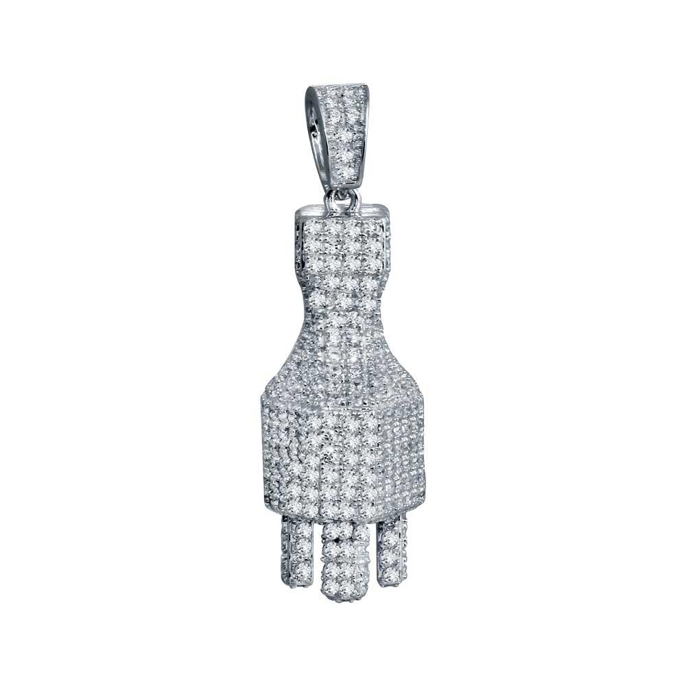 Rhodium Plated 925 Sterling Silver Plug Hip Hop Pendant - SLP00039 | Silver Palace Inc.