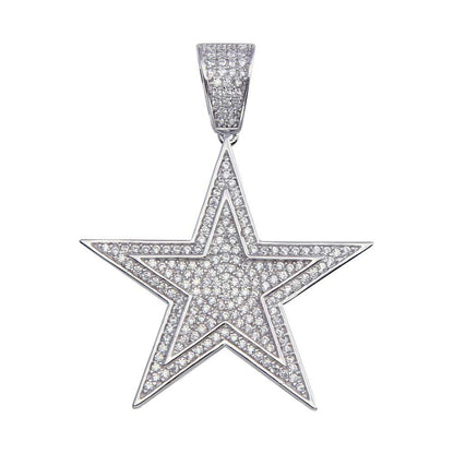 Rhodium Plated 925 Sterling Silver CZ Star Hip Hop Pendant - SLP00044. | Silver Palace Inc.