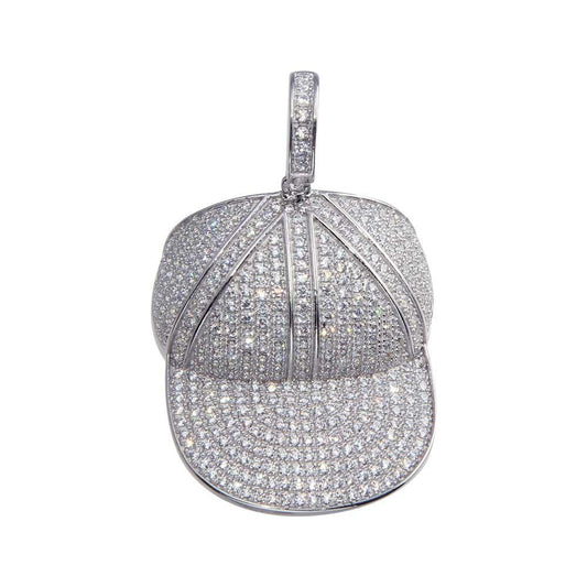 Rhodium Plated 925 Sterling Silver CZ Hat Hip Hop Pendant - SLP00045. | Silver Palace Inc.