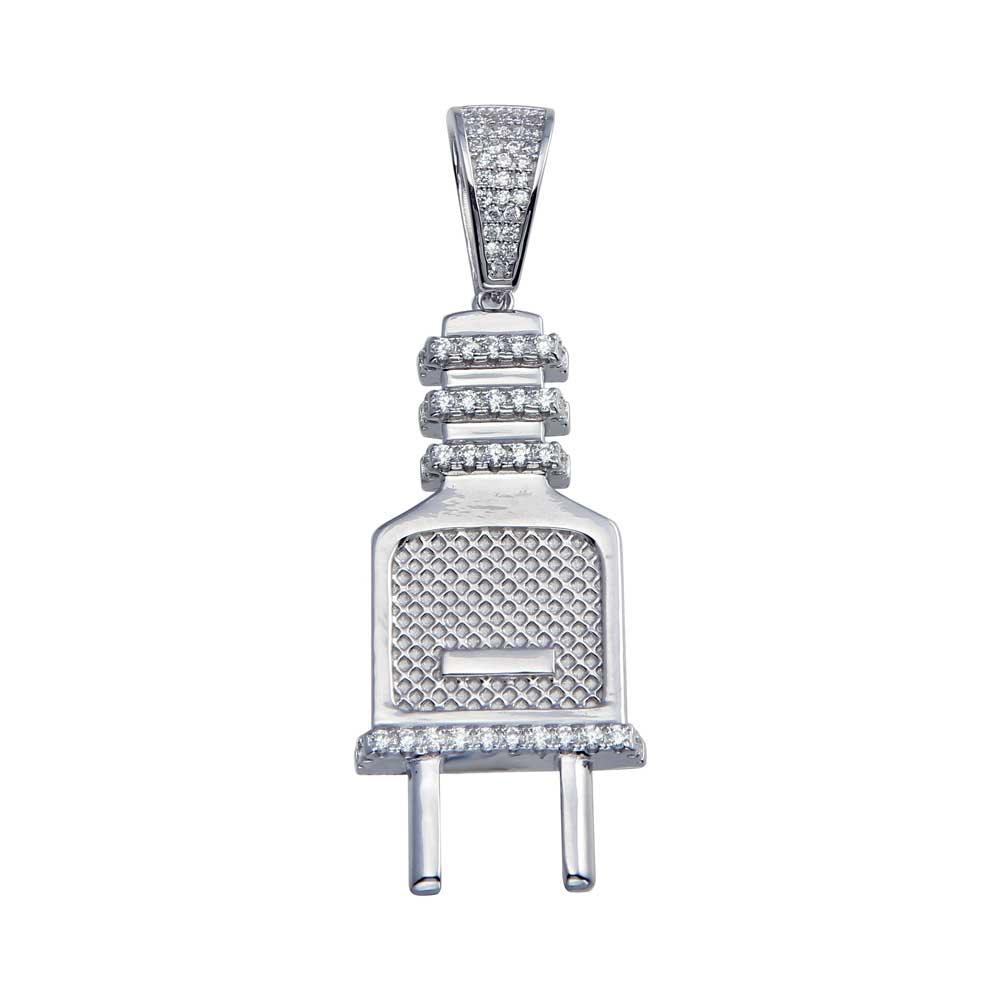 Rhodium Plated 925 Sterling Silver CZ Plug Hip Hop Pendant - SLP00052 | Silver Palace Inc.