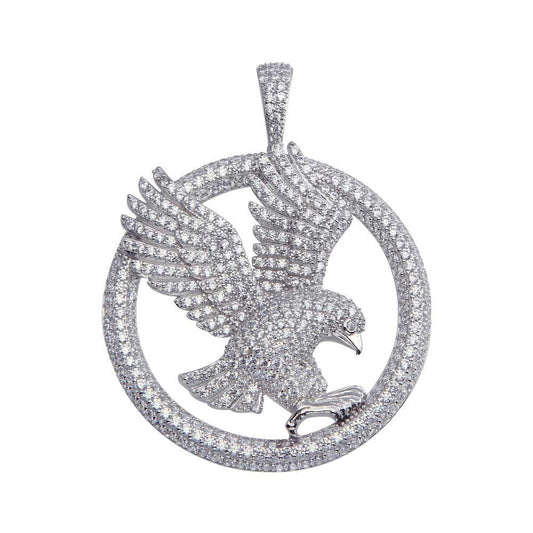 Rhodium Plated 925 Sterling Silver CZ Bald Eagle Hip Hop Pendant - SLP00055 | Silver Palace Inc.