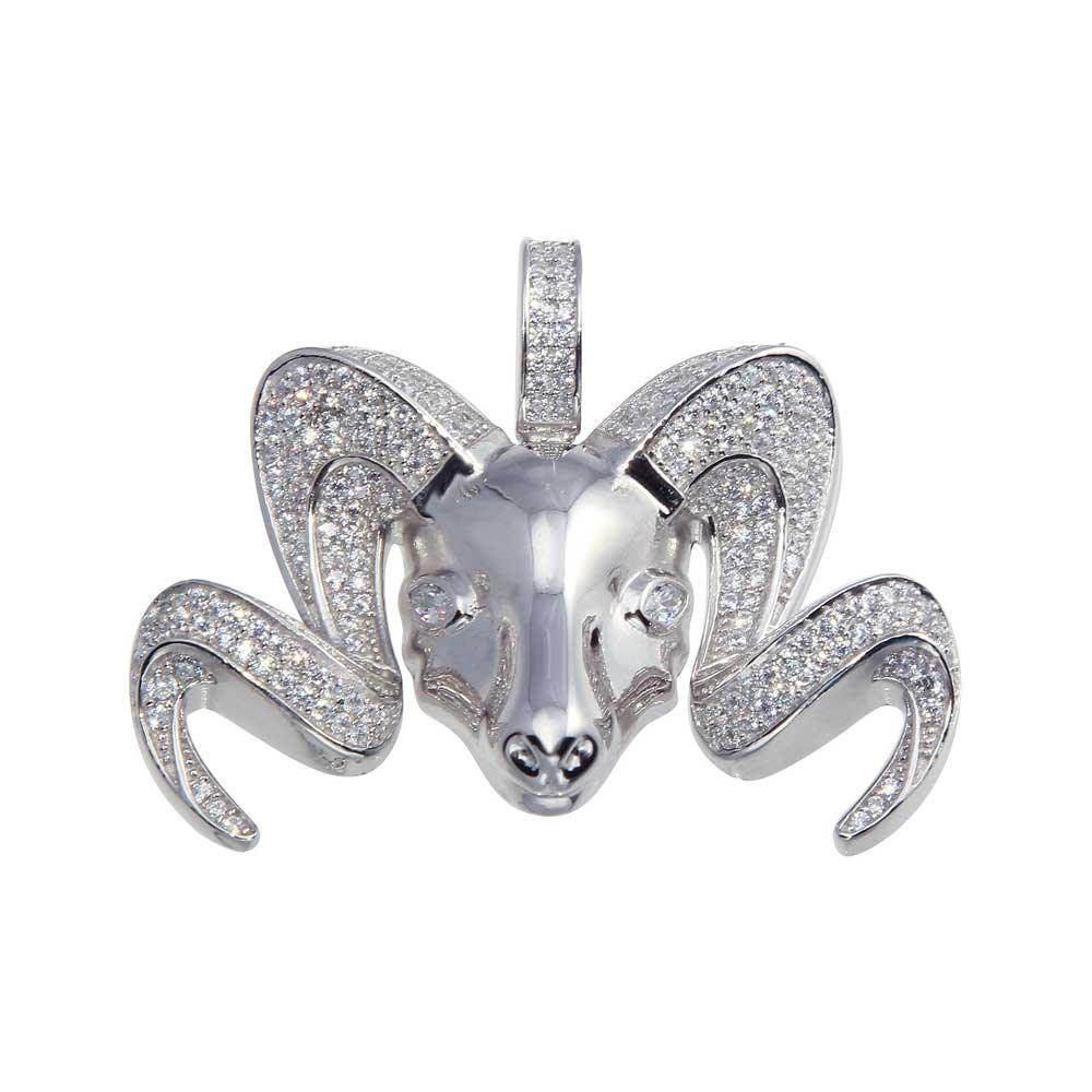 Rhodium Plated 925 Sterling Silver CZ Ram Hip Hop Pendant - SLP00058 | Silver Palace Inc.