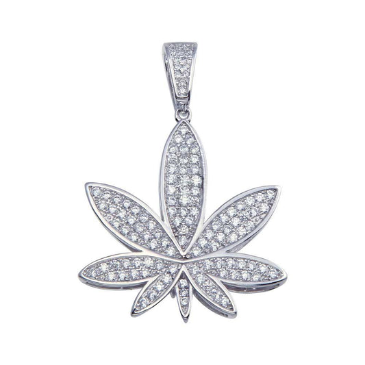 Rhodium Plated 925 Sterling Silver CZ Marijuana Hip Hop Pendant - SLP00067. | Silver Palace Inc.