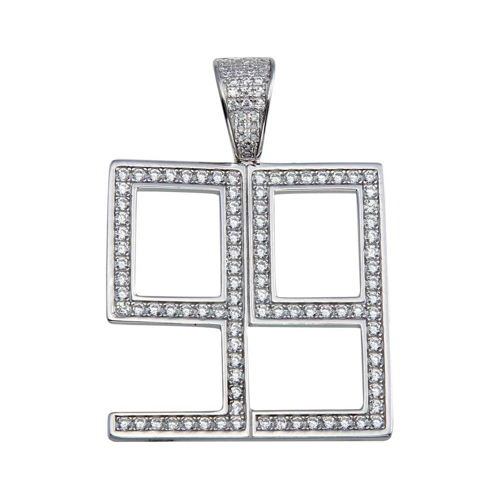 Rhodium Plated 925 Sterling Silver Number 99 Hip Hop Pendant - SLP00070 | Silver Palace Inc.