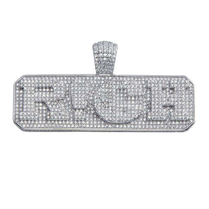 Rhodium Plated 925 Sterling Silver Rich Hip Hop Pendant - SLP00072 | Silver Palace Inc.