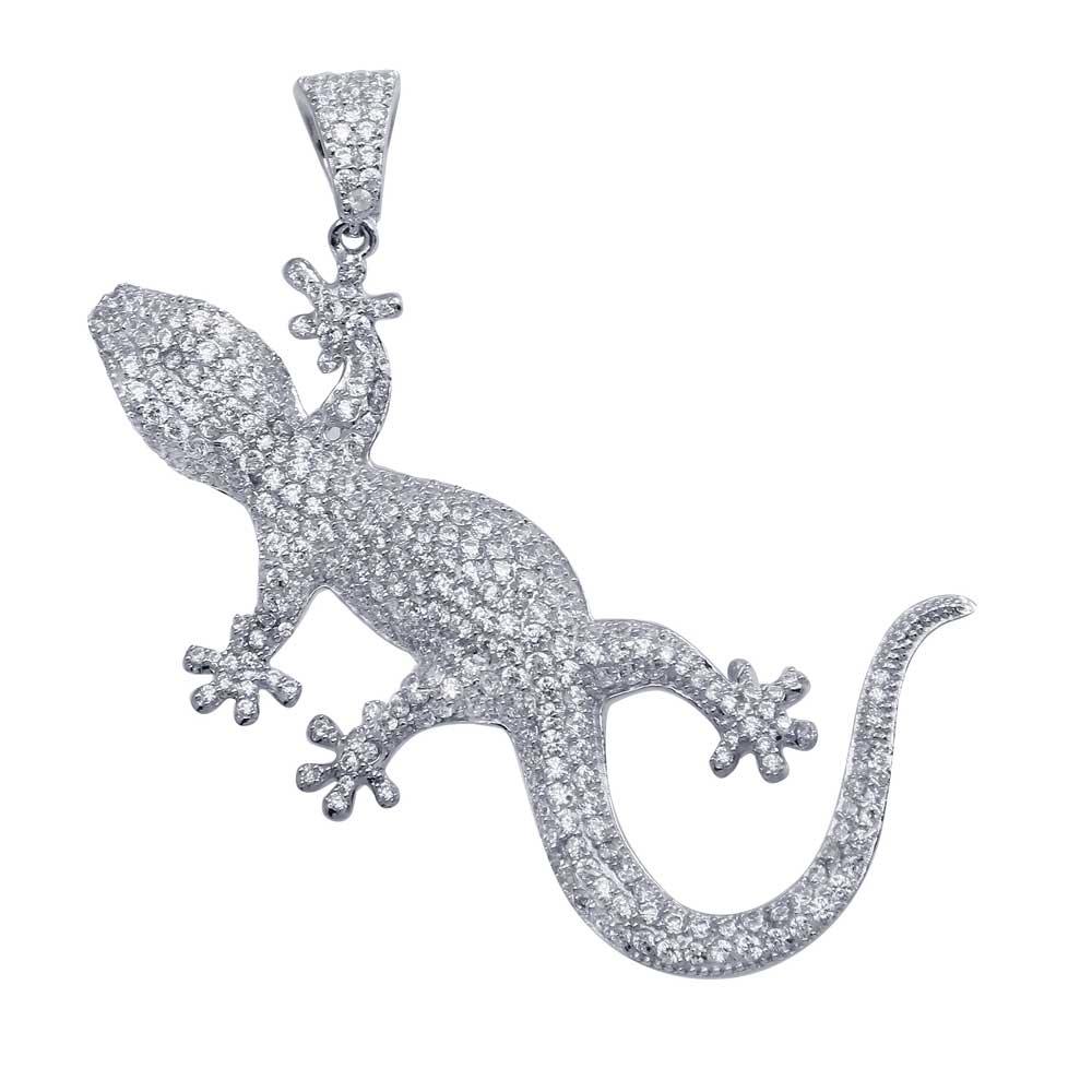 Rhodium Plated 925 Sterling Silver CZ Lizard Hip Hop Pendant - SLP00085. | Silver Palace Inc.