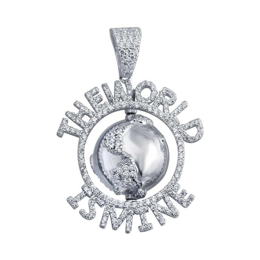 Rhodium Plated 925 Sterling Silver CZ Globe Hip Hop Pendant - SLP00086. | Silver Palace Inc.