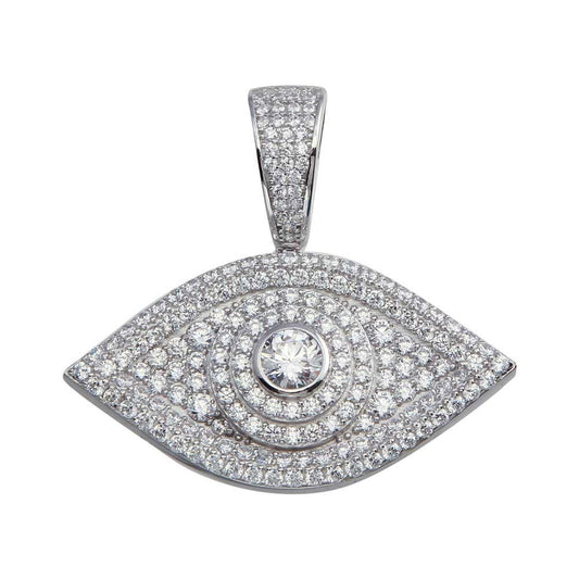 Rhodium Plated 925 Sterling Silver CZ Evil Eye Hip Hop Pendant - SLP00088. | Silver Palace Inc.