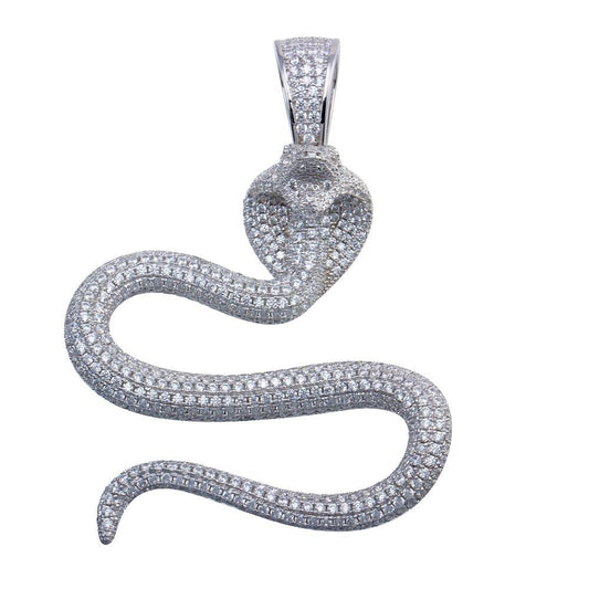 Rhodium Plated 925 Sterling Silver Cobra CZ Hip Hop Pendant - SLP00090 | Silver Palace Inc.