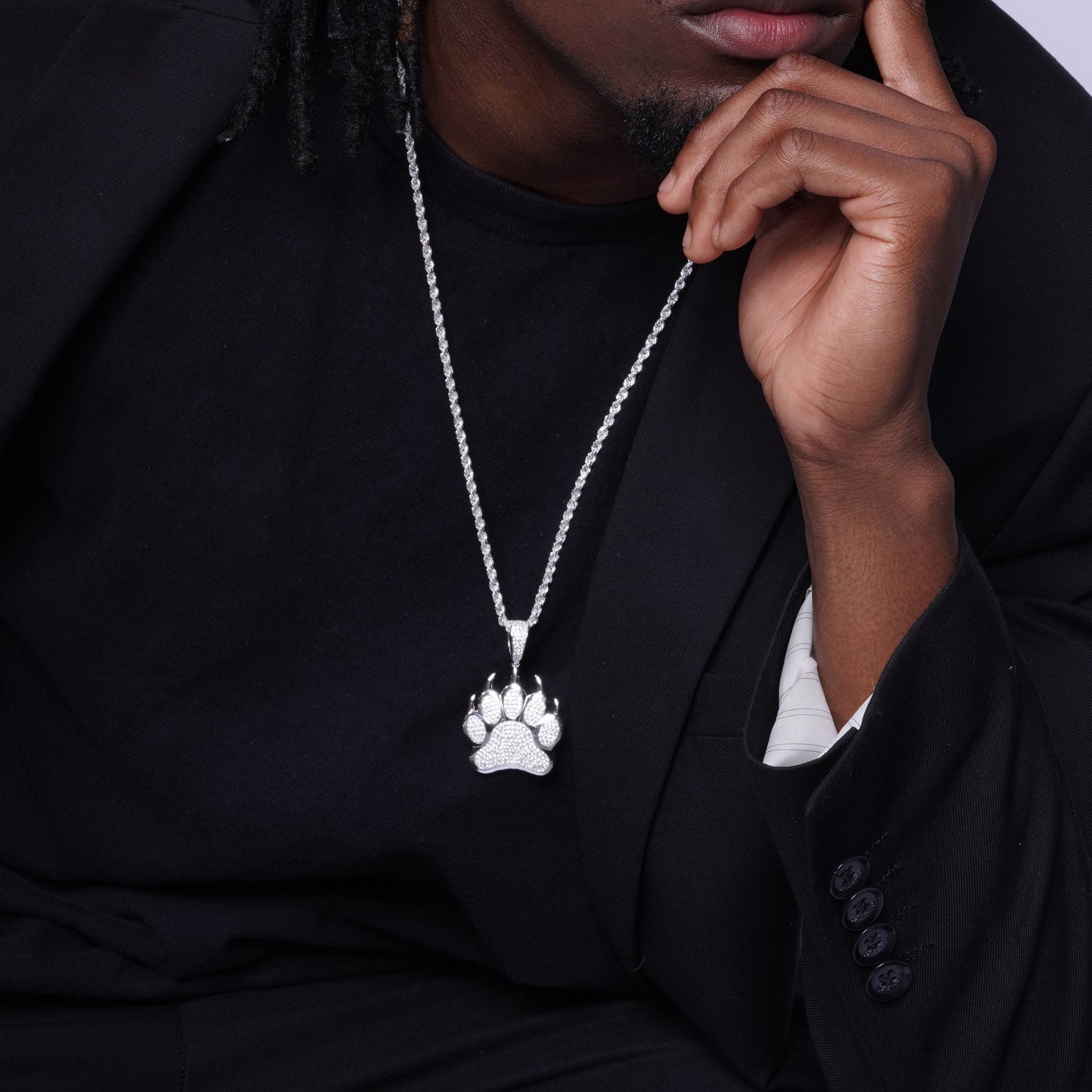 Rhodium Plated 925 Sterling Silver Bear Paw Hip Hop Pendant - SLP00091