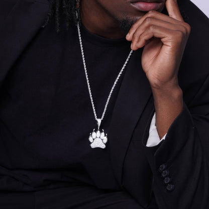 Rhodium Plated 925 Sterling Silver Bear Paw Hip Hop Pendant - SLP00091