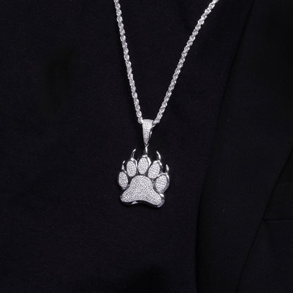 Rhodium Plated 925 Sterling Silver Bear Paw Hip Hop Pendant - SLP00091