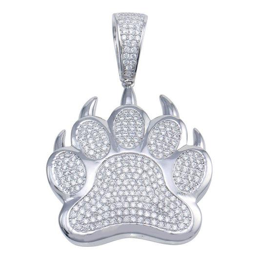 Rhodium Plated 925 Sterling Silver Bear Paw Hip Hop Pendant - SLP00091 | Silver Palace Inc.