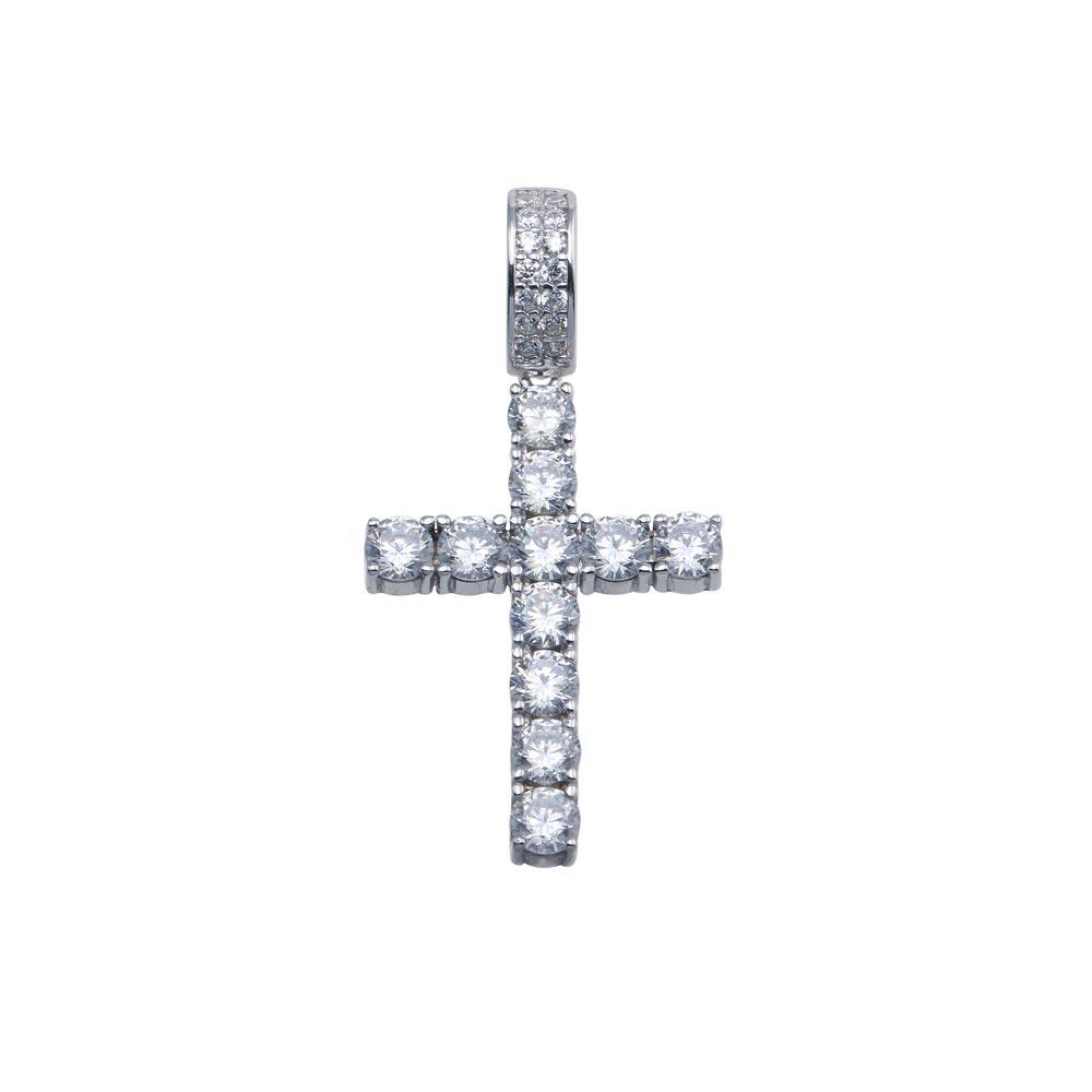 Rhodium Plated 925 Sterling Silver Moissanite Cross Hip Hop 21mm x 29mm Pendant - MSLP00100