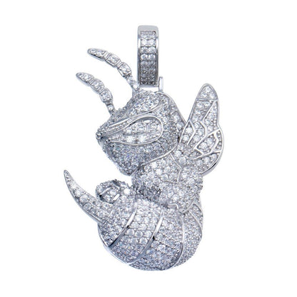 Rhodium Plated 925 Sterling Silver CZ Hornet Hip Hop Pendant - SLP00109 | Silver Palace Inc.