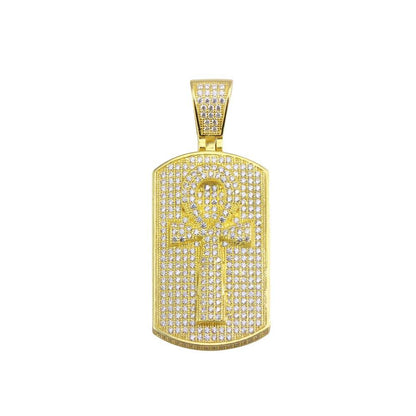 Silver 925 Gold Plated CZ Cross Dogtag Hip Hop Pendant - SLP00150GP | Silver Palace Inc.