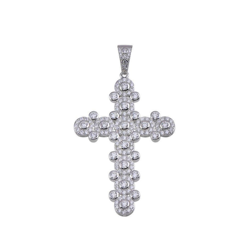 Rhodium Plated 925 Sterling Silver CZ Cross Hip Hop Pendant - SLP00159 | Silver Palace Inc.