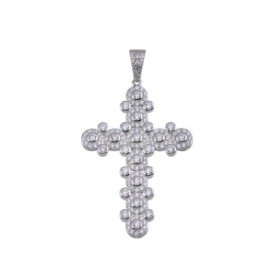 Rhodium Plated 925 Sterling Silver CZ Cross Hip Hop Pendant - SLP00159 | Silver Palace Inc.