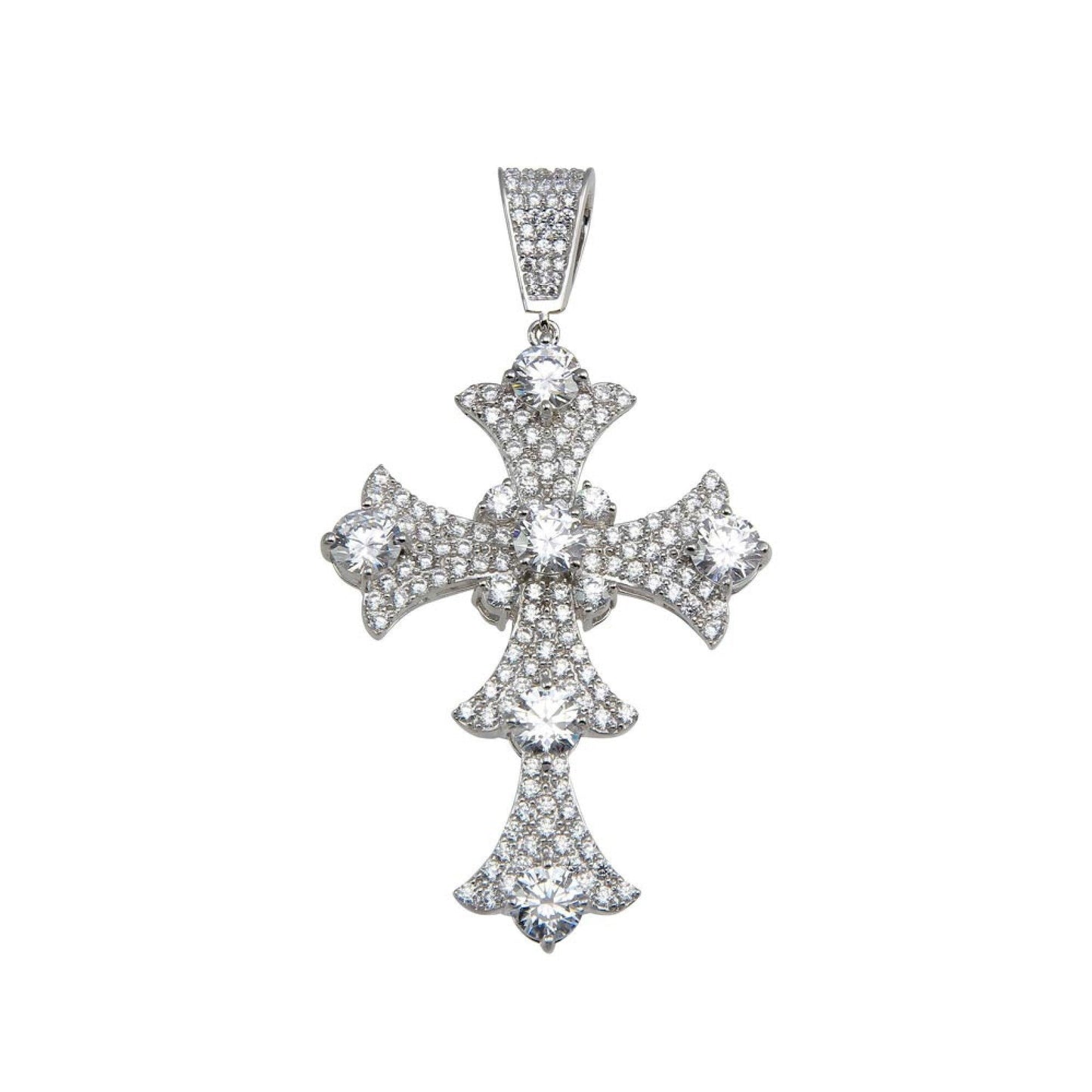 Rhodium Plated 925 Sterling Silver CZ Cross Hip Hop Pendant - SLP00164 | Silver Palace Inc.