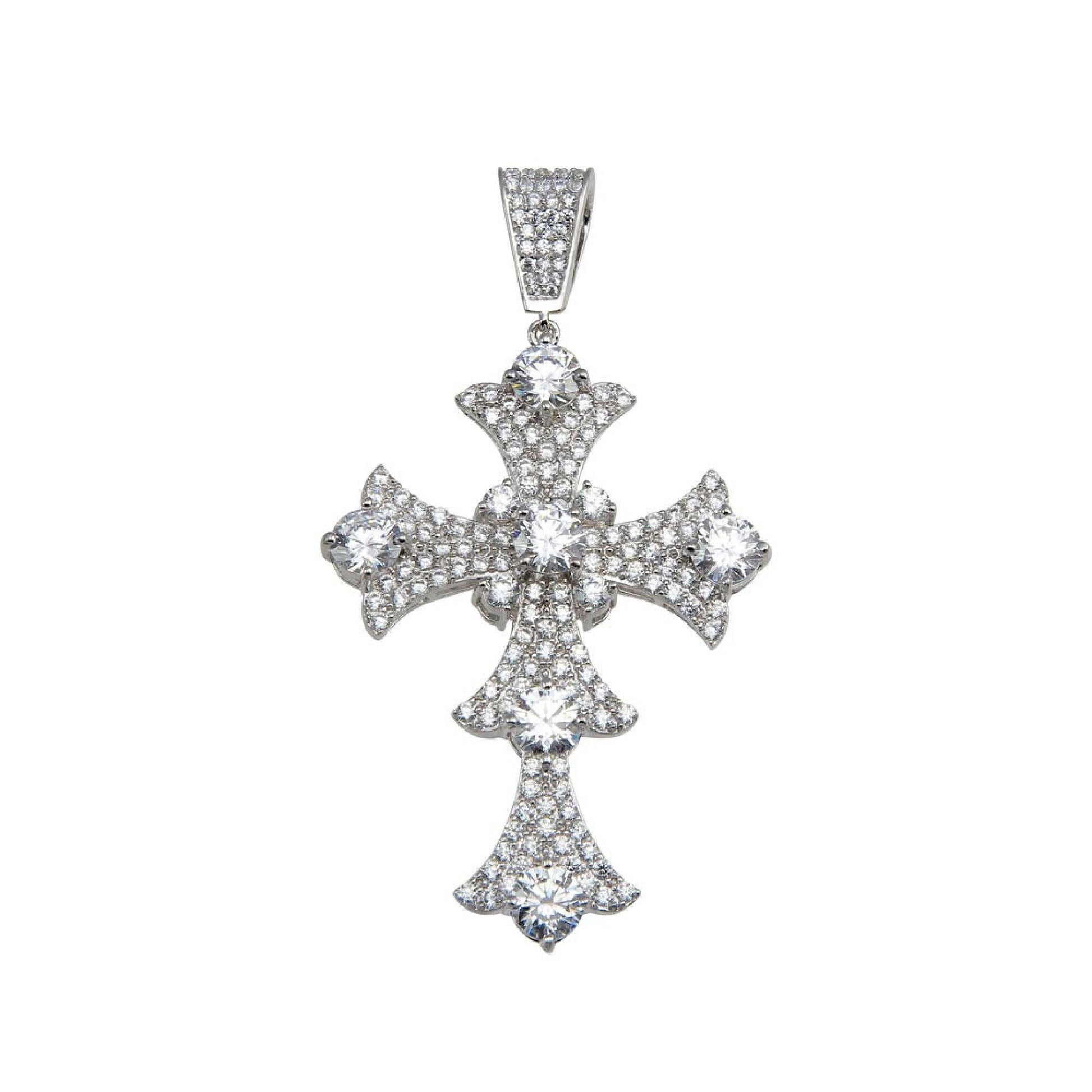 Rhodium Plated 925 Sterling Silver CZ Cross Hip Hop Pendant - SLP00164 | Silver Palace Inc.