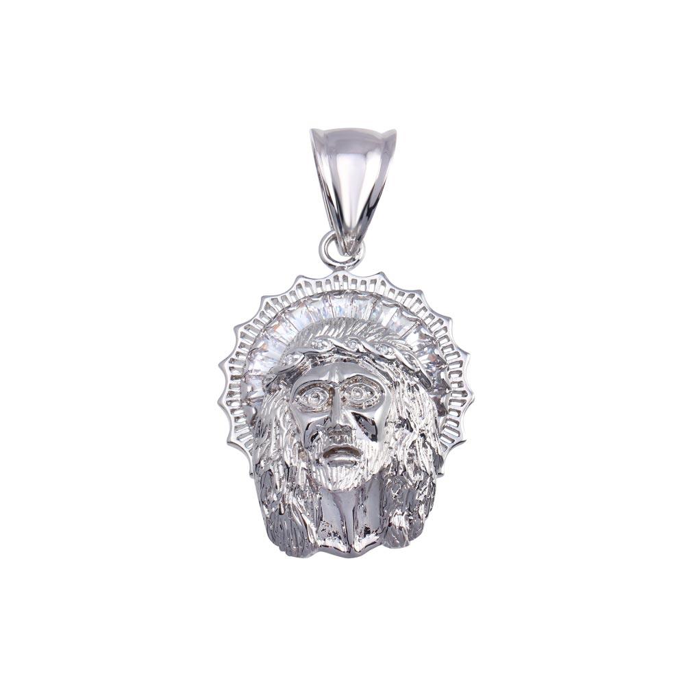 Rhodium Plated 925 Sterling Silver CZ Jesus Hip Hop Pendant - SLP00171 | Silver Palace Inc.