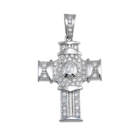 Rhodium Plated 925 Sterling Silver CZ Cross Hip Hop Pendant - SLP00172 | Silver Palace Inc.