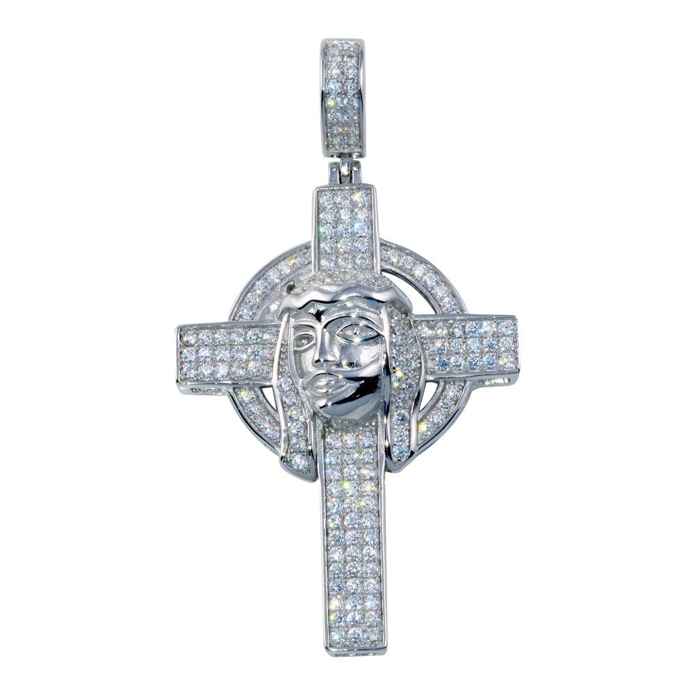 Rhodium Plated 925 Sterling Silver CZ Cross Hip Hop Pendant - SLP00178 | Silver Palace Inc.