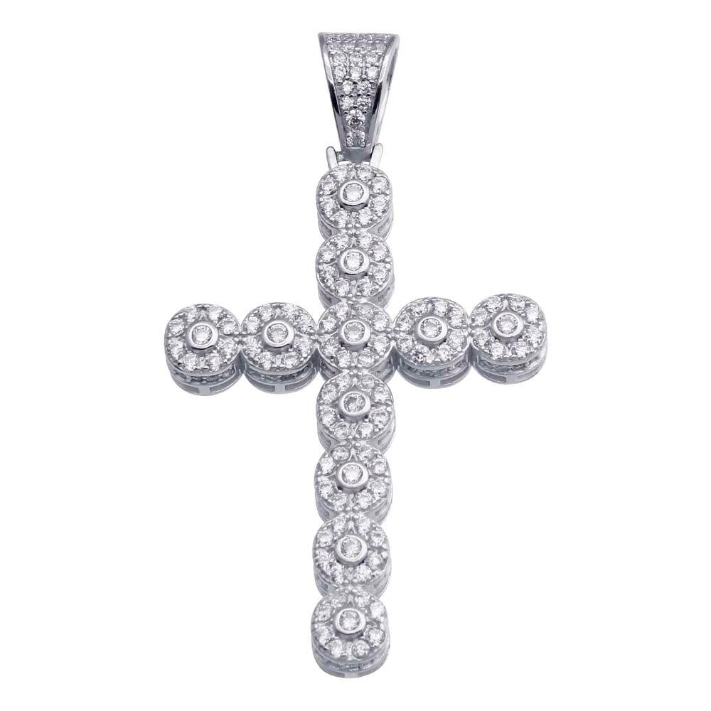 Rhodium Plated 925 Sterling Silver CZ Cross Hip Hop Pendant - SLP00179 | Silver Palace Inc.