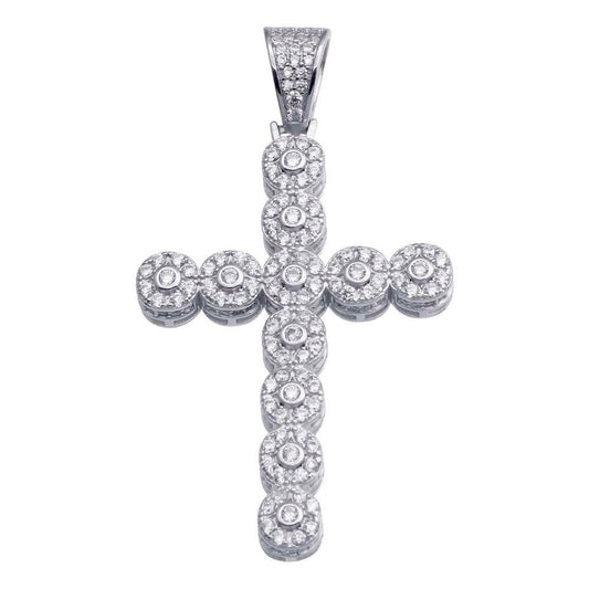 Rhodium Plated 925 Sterling Silver CZ Cross Hip Hop Pendant - SLP00179 | Silver Palace Inc.