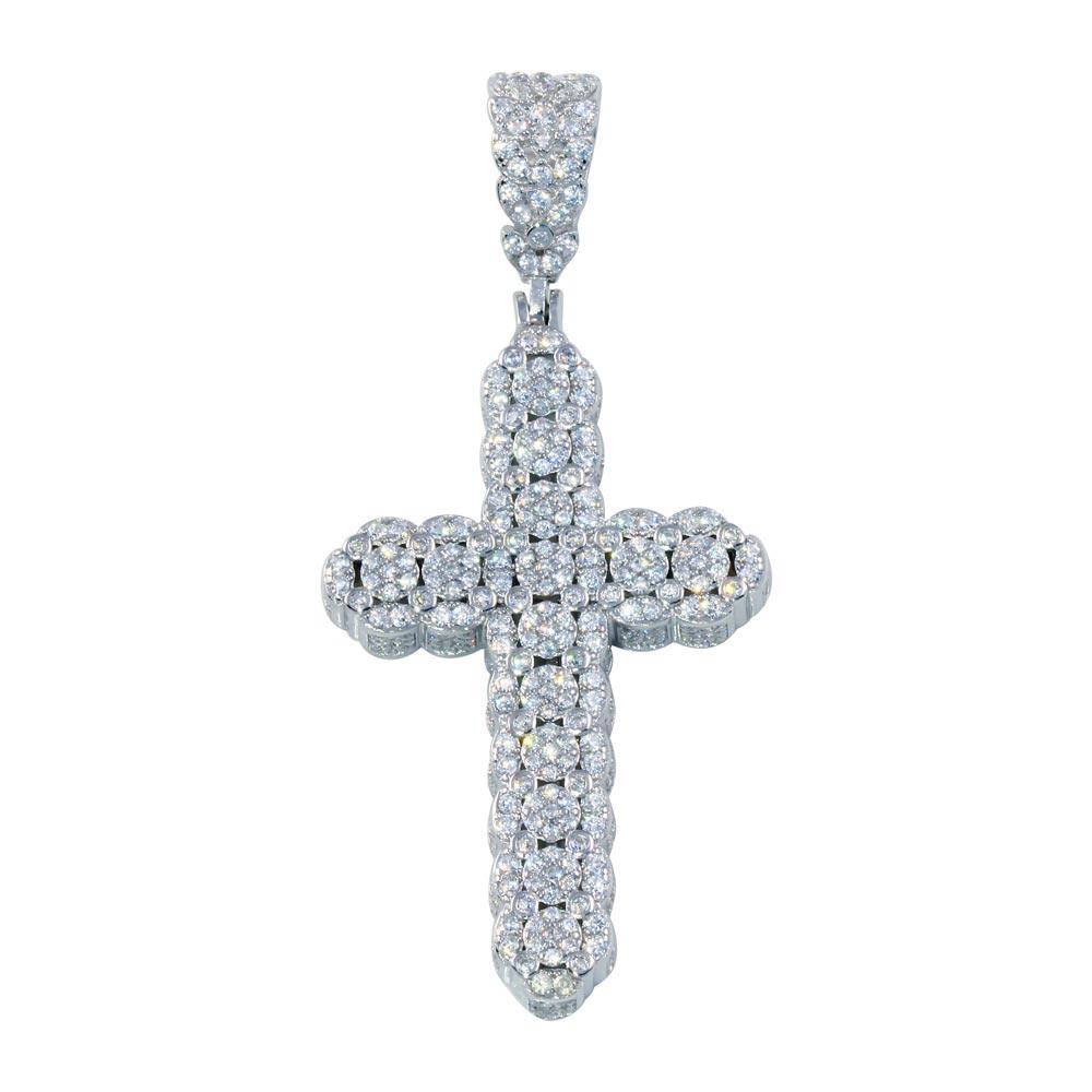 Rhodium Plated 925 Sterling Silver CZ Cross Hip Hop Pendant - SLP00181 | Silver Palace Inc.