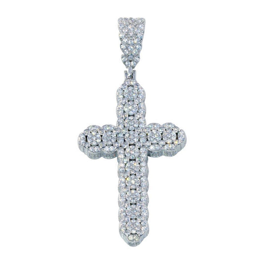 Rhodium Plated 925 Sterling Silver CZ Cross Hip Hop Pendant - SLP00181 | Silver Palace Inc.