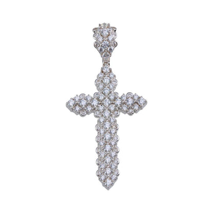 Rhodium Plated 925 Sterling Silver CZ Cross Hip Hop Pendant - SLP00183 | Silver Palace Inc.