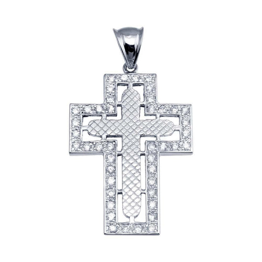 Rhodium Plated 925 Sterling Silver CZ Cross Hip Hop Pendant - SLP00188 | Silver Palace Inc.