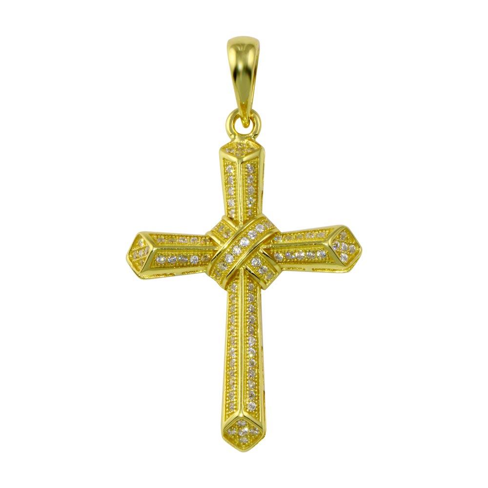 Rhodium Plated 925 Sterling Silver CZ Cross Hip Hop Pendant - SLP00191GP | Silver Palace Inc.