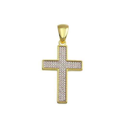 Silver 925 Gold Plated CZ Cross Hip Hop Pendant - SLP00193GP | Silver Palace Inc.